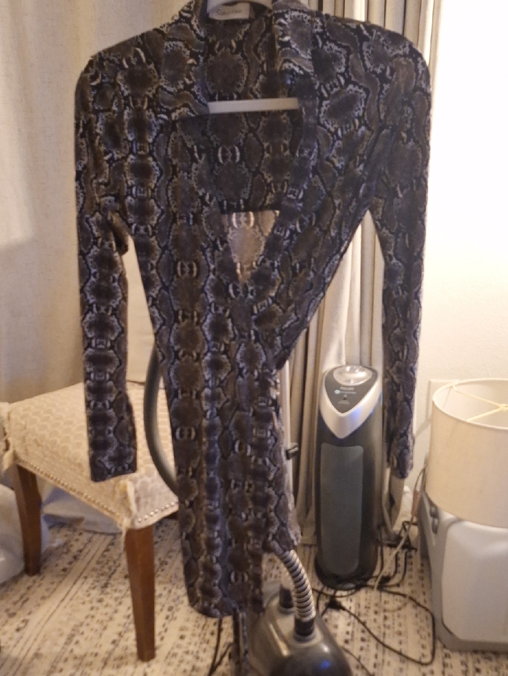 Calvin Klein Black and Gray Snake Print Wrap Dress